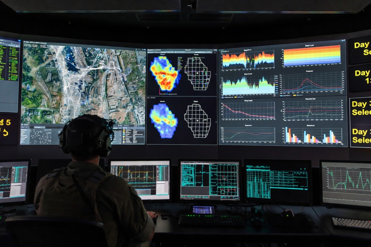 Rugged displays showing live position tracks during a field exercise